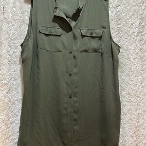 Olive Sleeveless Button-Up Women's Top